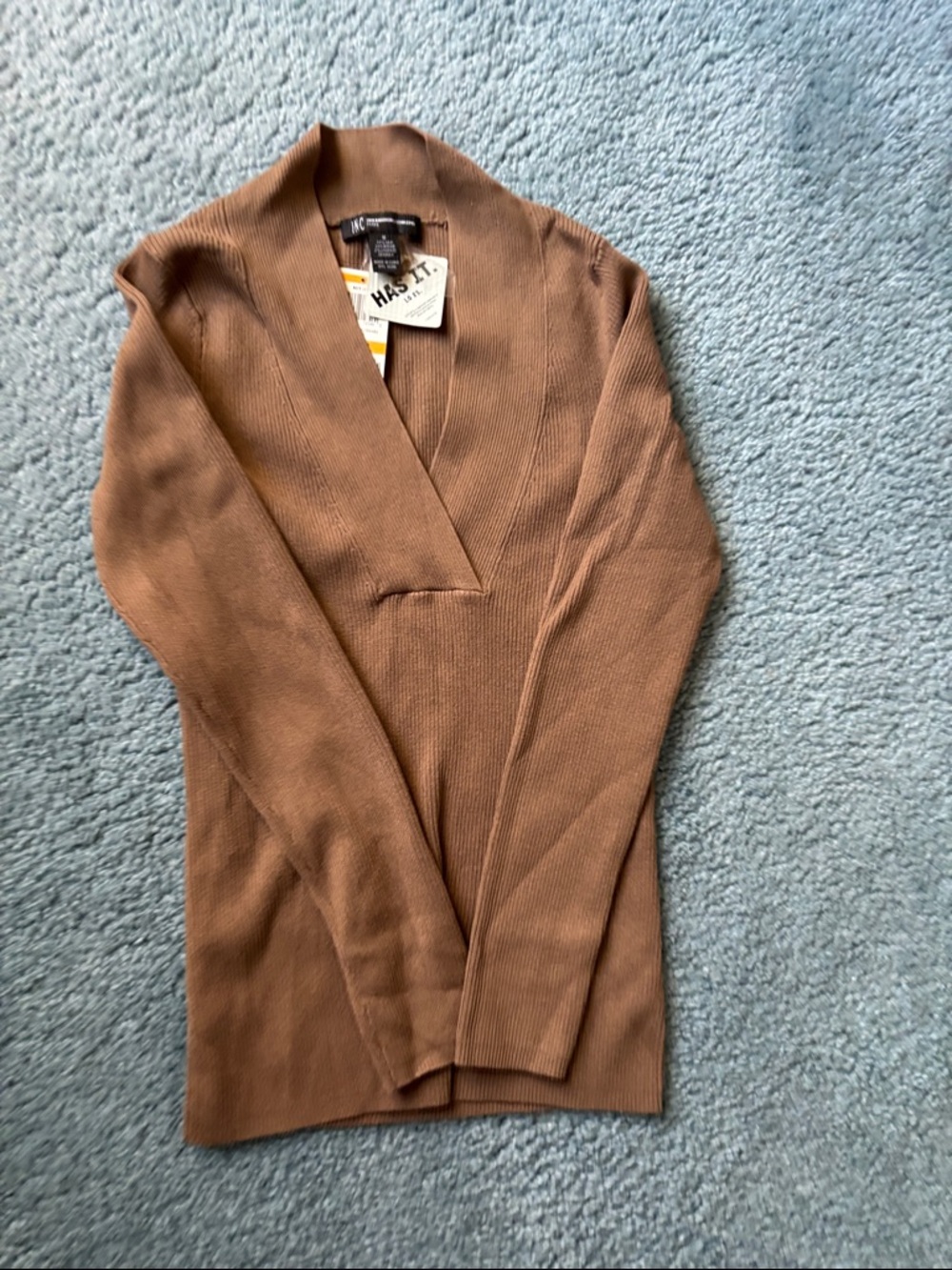 INC International Concepts Silk Tan/Brown V-Neck Ribbed Pullover Sweater. NWT. S